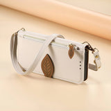 Leaf-Designed Leather Flip Cover Card Slot Lanyard Shockproof Case For Samsung