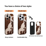 Brown & White Cowhide Double-layer Back Phone Case for IPhone