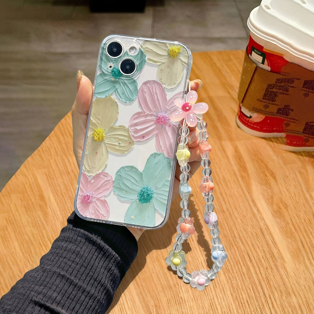 Flowers with Bracelet Transparent All-Inclusive Anti-Fall Case for iPhone