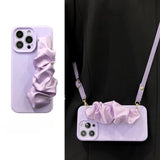 Solid-Color Silk Scarf Wrist Strap with Lanyard Case for iPhone