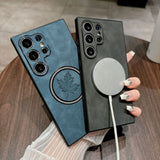 Luxury Sheepskin Maple Leaf Magnetic Phone Case for Samsung