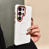 Leather Pattern Ripple Magnetic Metal Lens Frame Case for Samsung