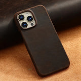 Retro Full Grain Cowhide Genuine Oiled PULL-UP Leather Magnetic Case for iPhone
