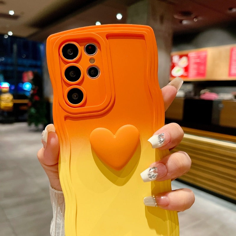 3D Cute Love Heart Gradient With Strap Case For Samsung