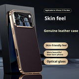 Genuine Leather Case with Optical Glass Lens Protector for iPhone