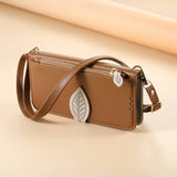 Leaf-Designed Leather Flip Cover Card Slot Lanyard Shockproof Case For Samsung