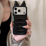 Creative Black Down Jacket Cat Ear Case for iPhone