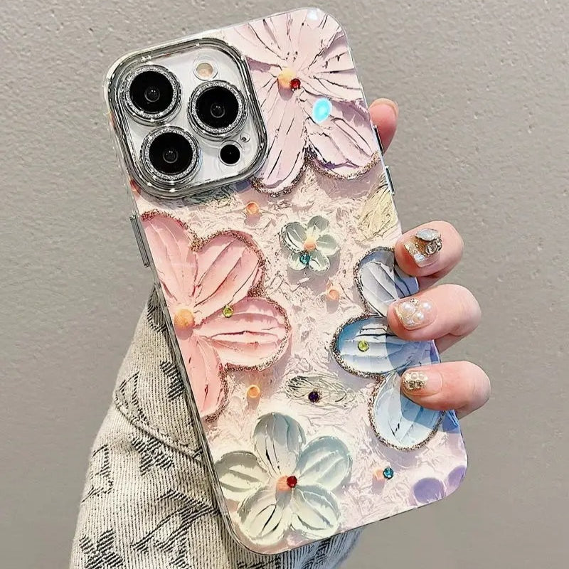 Luxury Flowers Glitter Laser Phone Case For iPhone