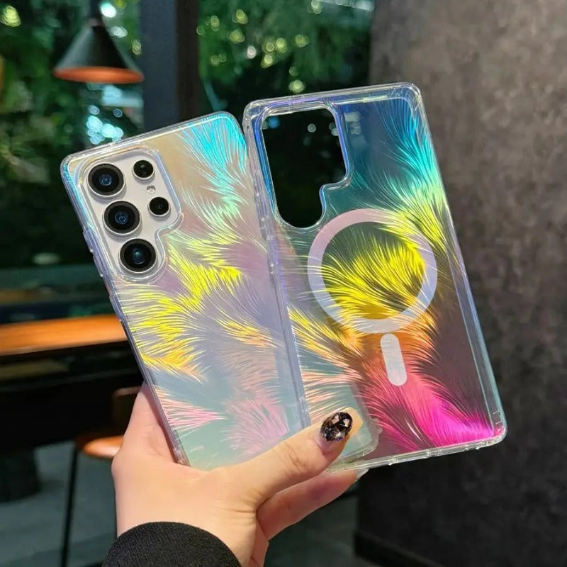 Colorful Gradient Aurora Feather Magnetic Case For Samsung