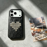 Punk Heart Cross Rivet Leather Shockproof Case for iPhone