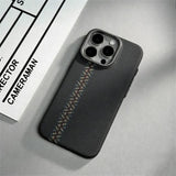 Relief Carbon Fiber Magnetic Lens Metal Protective Case for iPhone