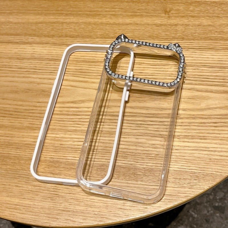 New Rhinestone Cat Lens Frame Phone Case for iPhone