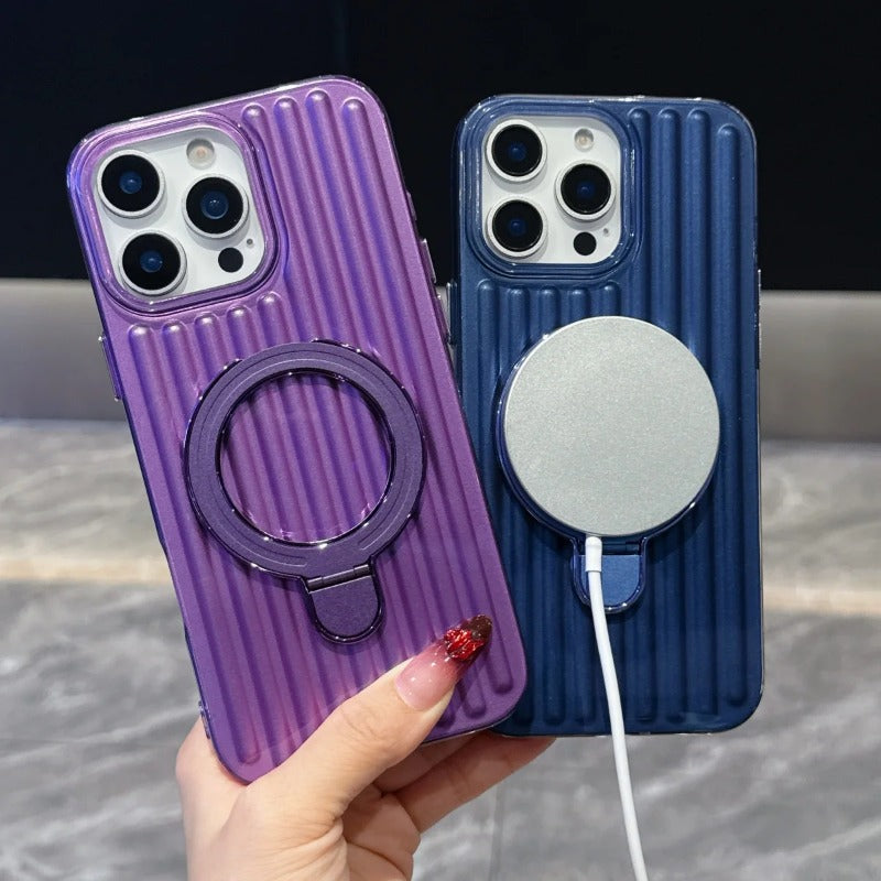 Glossy Corrugated Stripe Magnetic Case For iPhone
