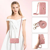 Floral Design Leather Zipper Crossbody Flip Wallet Card Slot Phone Case for IPhone