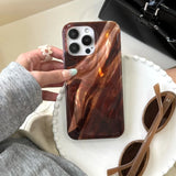 Retro Glossy Brown Render Satin Pattern Shockproof TPU Case for iPhone