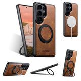 Vintage Waxed Leather Magnetic Kickstand Case for Samsung