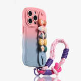 Cute Doll Wrist Strap Two-tone Gradient Silicone Case for iPhone