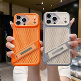 Hidden Kickstand Hollow Cooling Shockproof Case for iPhone