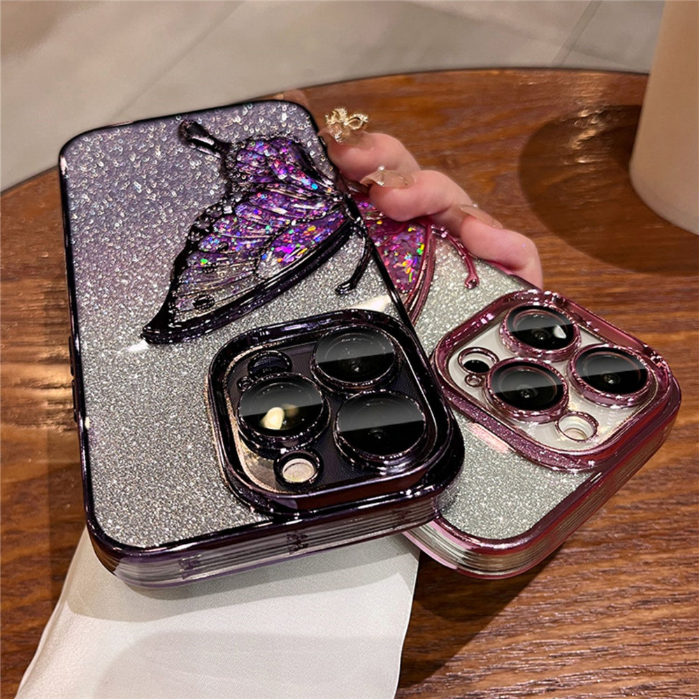 Gradient Glitter Butterfly Quicksand Case for iPhone