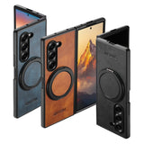 Waxed Leather Magnetic Charging Holder Case for Samsung Z Fold