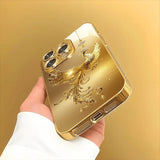 Diamond Golden Phoenix Pattern Gold Metallic Paint Glass Case For iPhone
