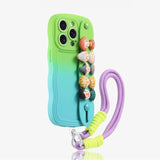 Cute Doll Wrist Strap Two-tone Gradient Silicone Case for iPhone