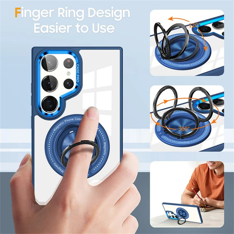 Magnetic Transparent Rotating Metal Stand Case For Samsung