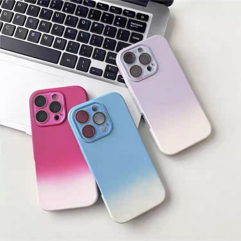 Gradient Frosted Phone Case with Built-In Lens Protector for IPhone