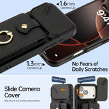 Slide Camera Cover Ring Holder Wallet Case For iPhone