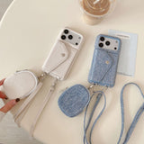 Fashion Denim Texture Crossbody Wallet Card Case for iPhone