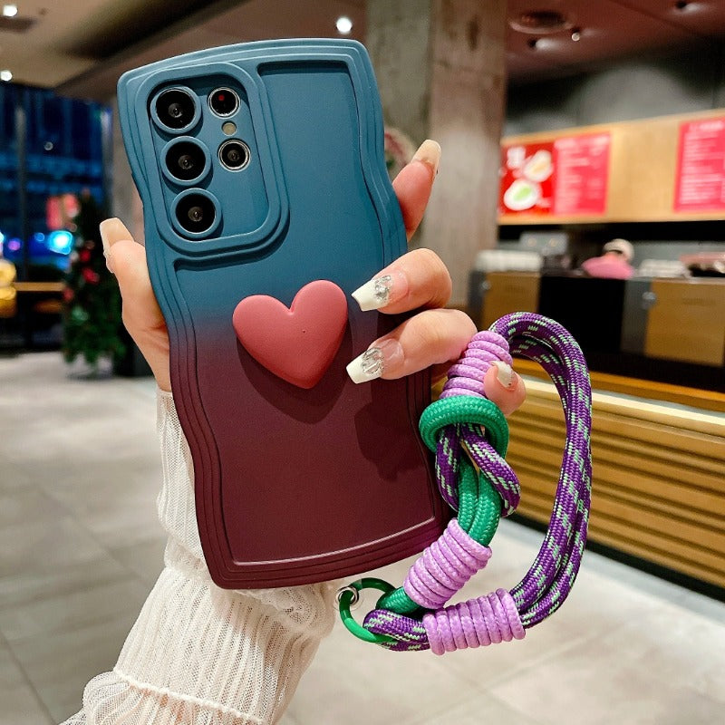 3D Cute Love Heart Gradient With Strap Case For Samsung