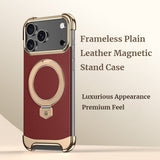 Frameless Plain Leather Magnetic Stand Case for iPhone