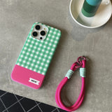 Color Plaid Splicing With Lanyard Phone Case for iPhone