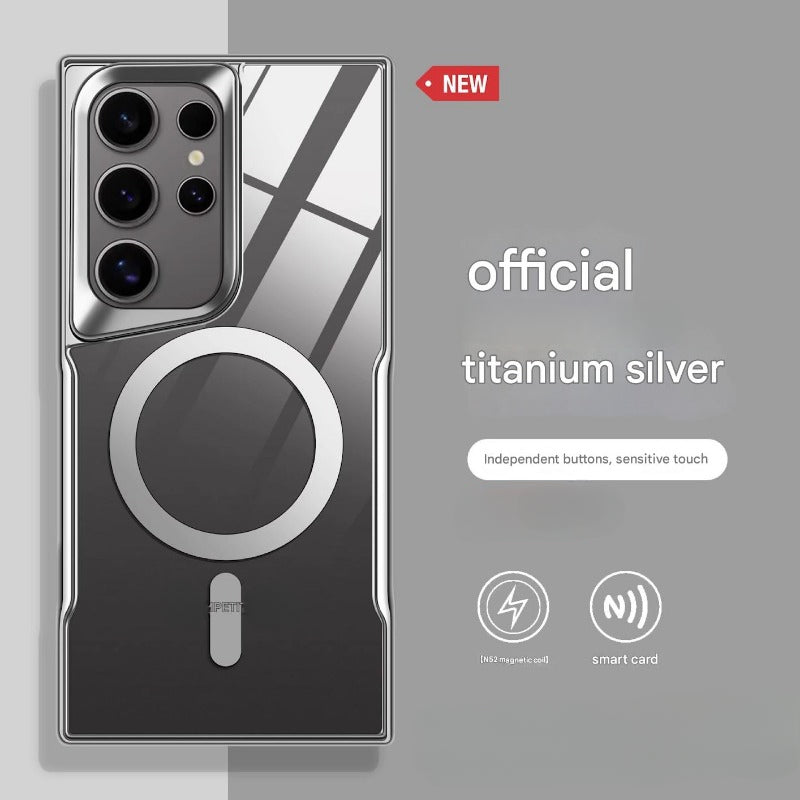 Luxury Plating Frame Magnetic Transparent Phone Case for Samsung