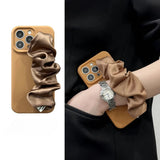 Solid-Color Silk Scarf Wrist Strap with Lanyard Case for iPhone