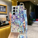 Rhinestone Oil Painting Flower Phone Case with Wristband for Samsung