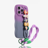 Cute Doll Wrist Strap Two-tone Gradient Silicone Case for iPhone