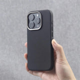 Luxury Alloy Lens Frame Particle PU Leather Magnetic Case for iPhone
