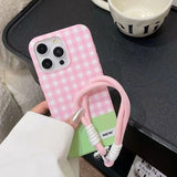 Color Plaid Splicing With Lanyard Phone Case for iPhone