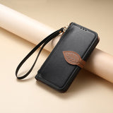 Leaf-Designed Leather Flip Cover Card Slot Lanyard Shockproof Case For Samsung