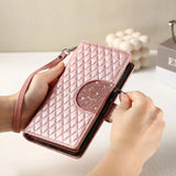 Diamond Grid Card Wallet Flip Leather Case for Samsung