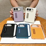 Litchi Grain Kickstand Full Coverage Shockproof Case for iPhone Duo