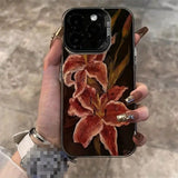 Painting Lily Flower Hard Black Phone Case for iPhone
