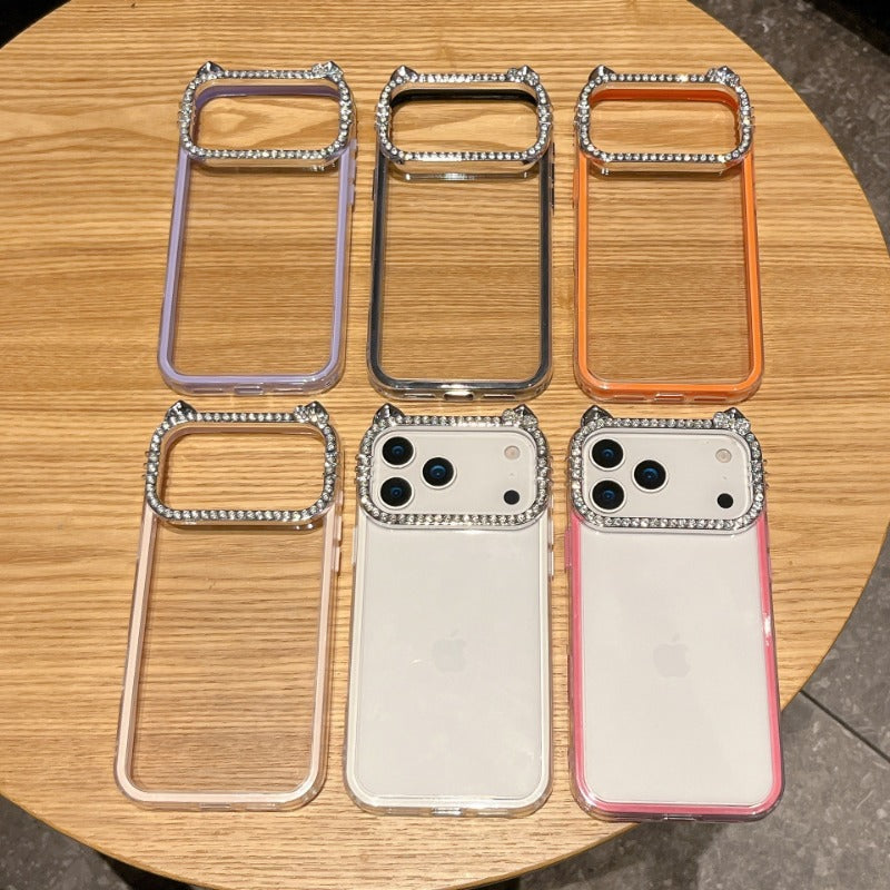 New Rhinestone Cat Lens Frame Phone Case for iPhone