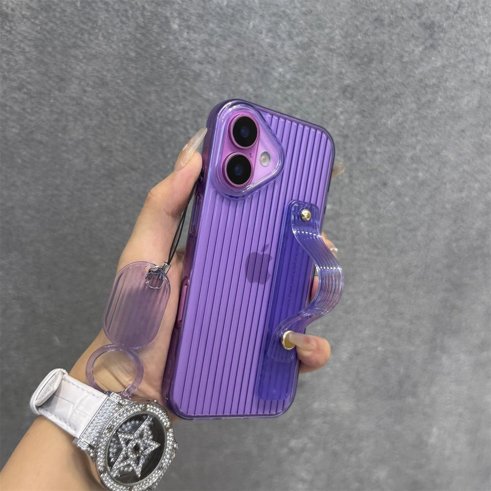 Transparent Stripe Ring Lanyard Wristband Bracket Case for iPhone