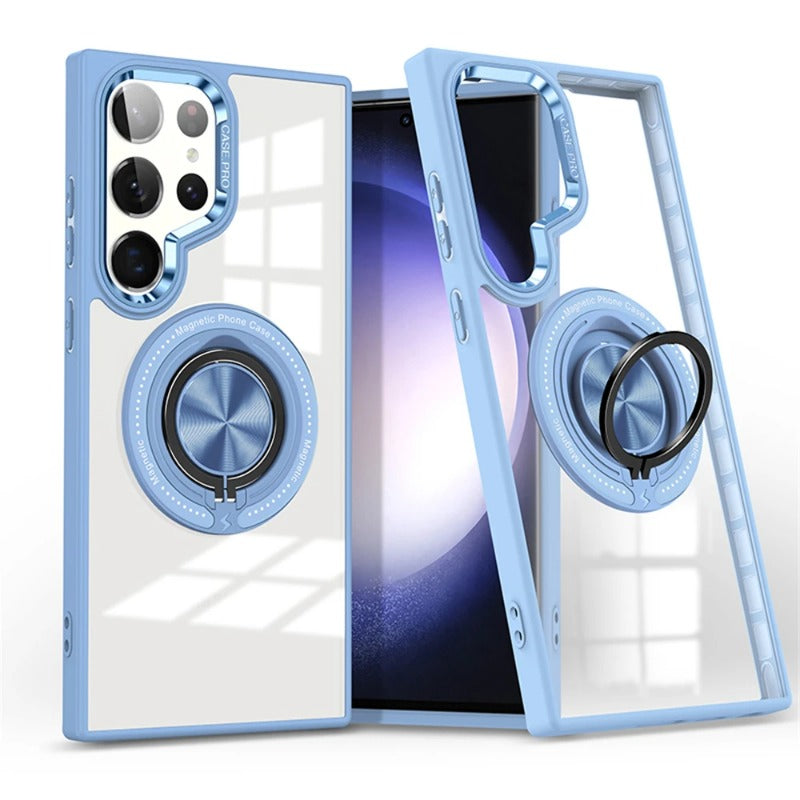 Magnetic Transparent Rotating Metal Stand Case For Samsung