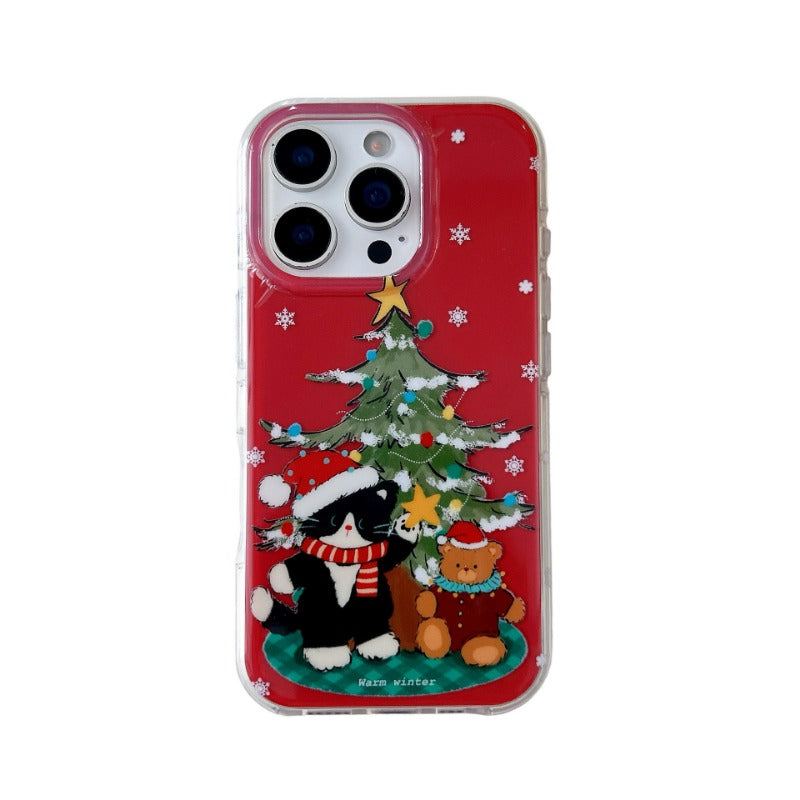 Christmas Tree and Black Cat Lanyard Phone Case for IPhone