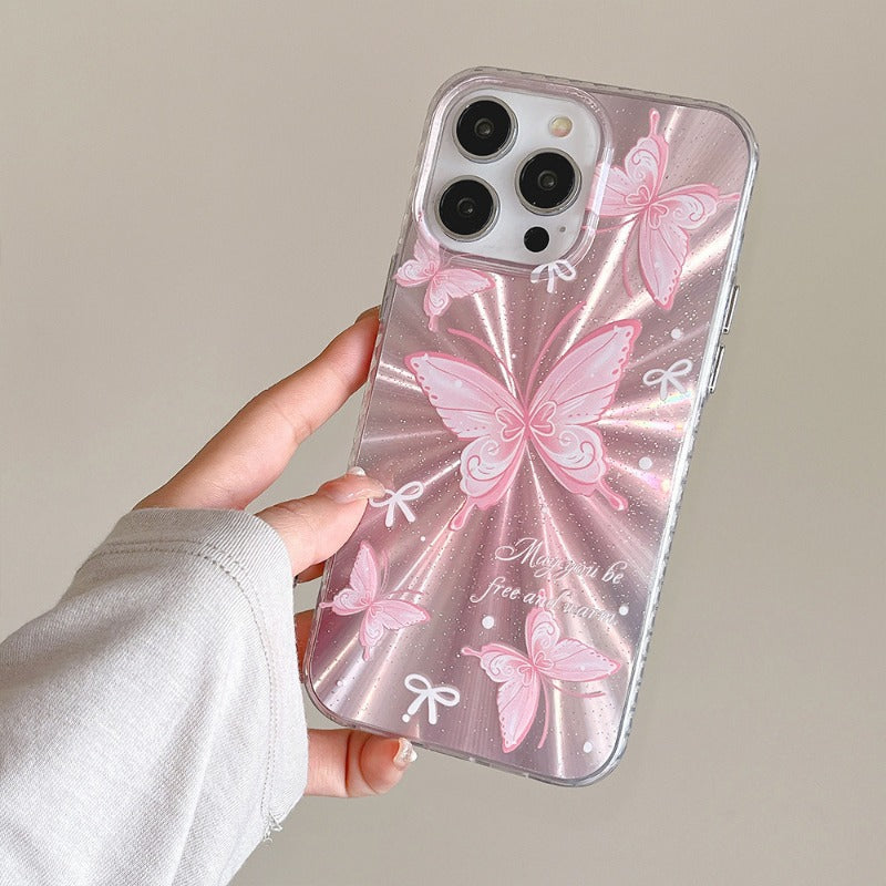 Pink Butterfly Aurora Laser Phone Case for IPhone