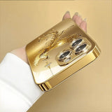 Diamond Golden Phoenix Pattern Gold Metallic Paint Glass Case For iPhone