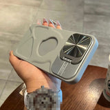 Fashion Hole Magnetic Lens Protection Stand Silicone Case for iPhone